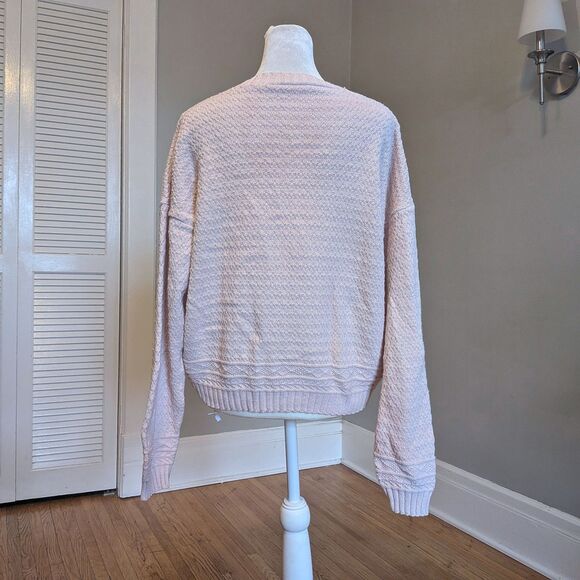 Vintage 90s Pink Sweater Domani V-Neck Varsity Pullover Preppy Size Large - Picture 3 of 7